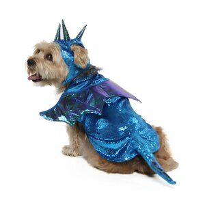 NWT Halloween Blue Mythical Pet Dragon Costume Spiked Tail Wings Horns Size XS